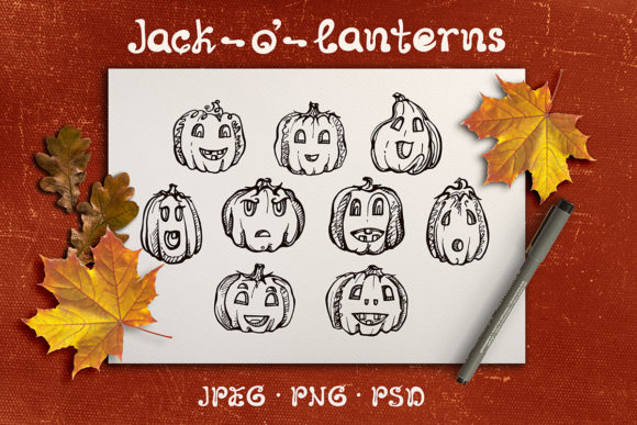 Download 9 Hand-sketched Jack-o-lanterns - Sketched Collection